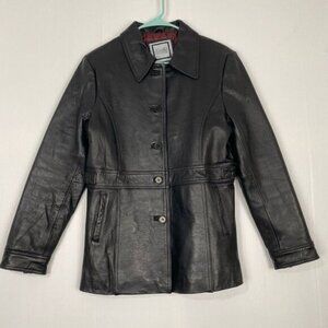 Black Leather Jacket Women Size M Excelled Collection Classy Buttons Pockets